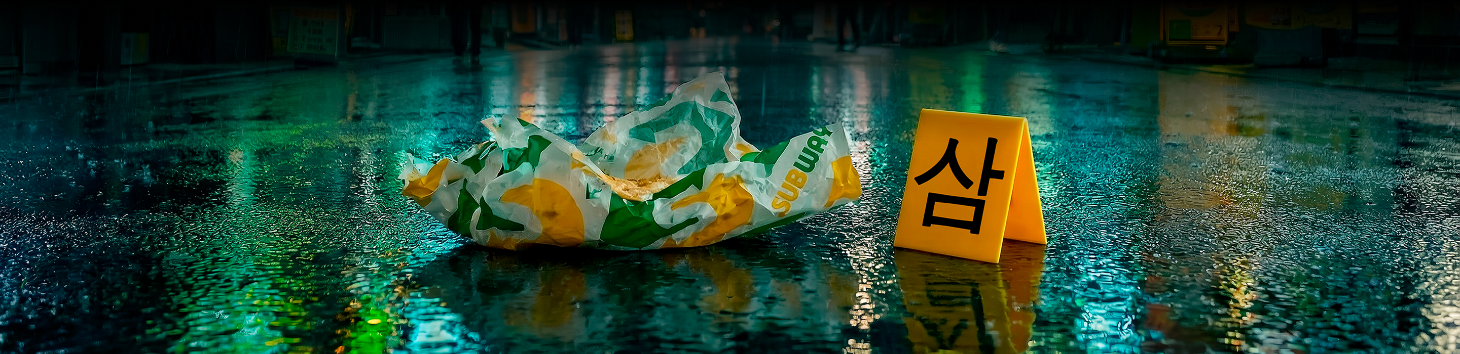 Subway Wrapper on Rainy Street